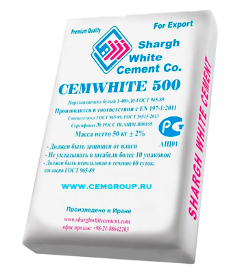 Белый цемент Shargh White Cement  CEM I 52.5N М600 (Иран) 50кг/мешок фото 1